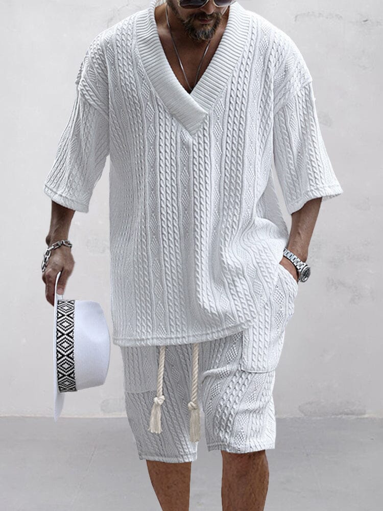 Cassian Cable Knit Shirt and Shorts Set White