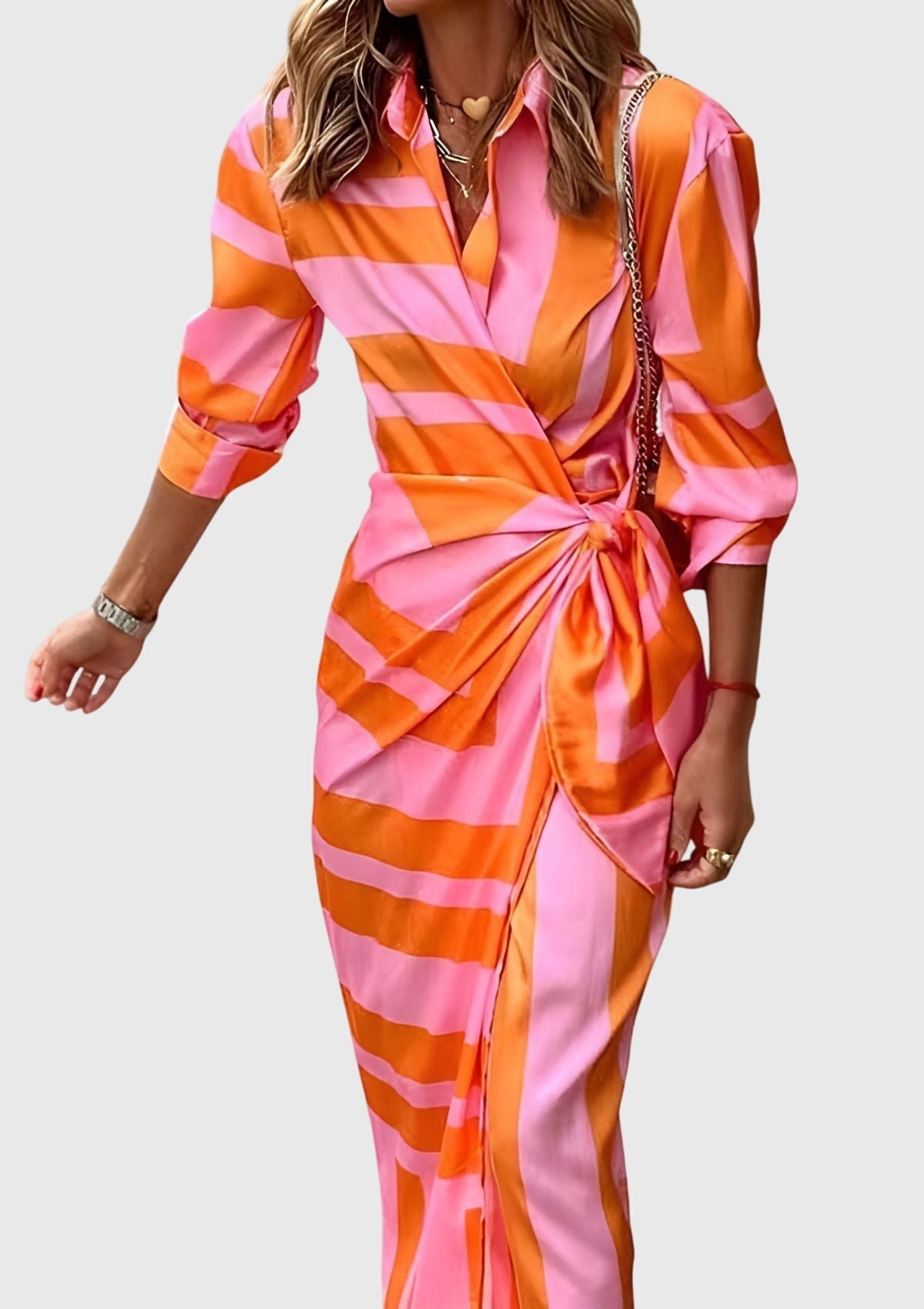 Dorvelli | Women's Midi Dress – Elegant Wrap Print