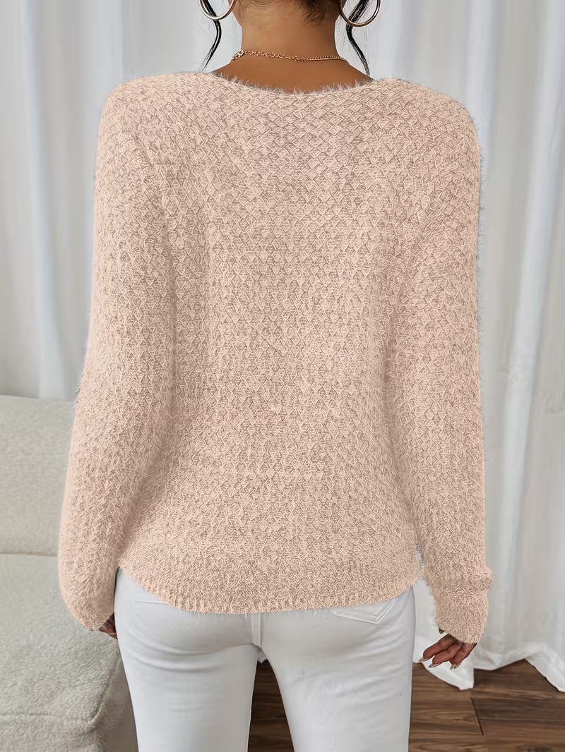 Celestine Oversized V-Neck Knit Jumper – Relaxed Fit Long Sleeve Pullover