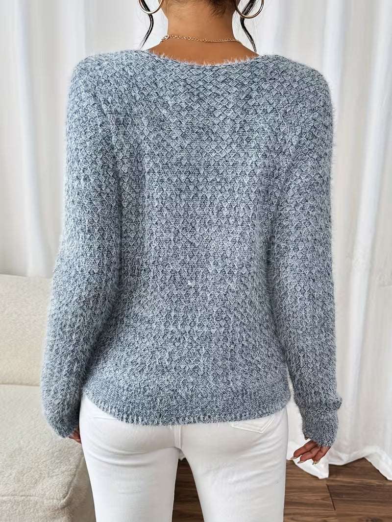 Celestine Oversized V-Neck Knit Jumper – Relaxed Fit Long Sleeve Pullover