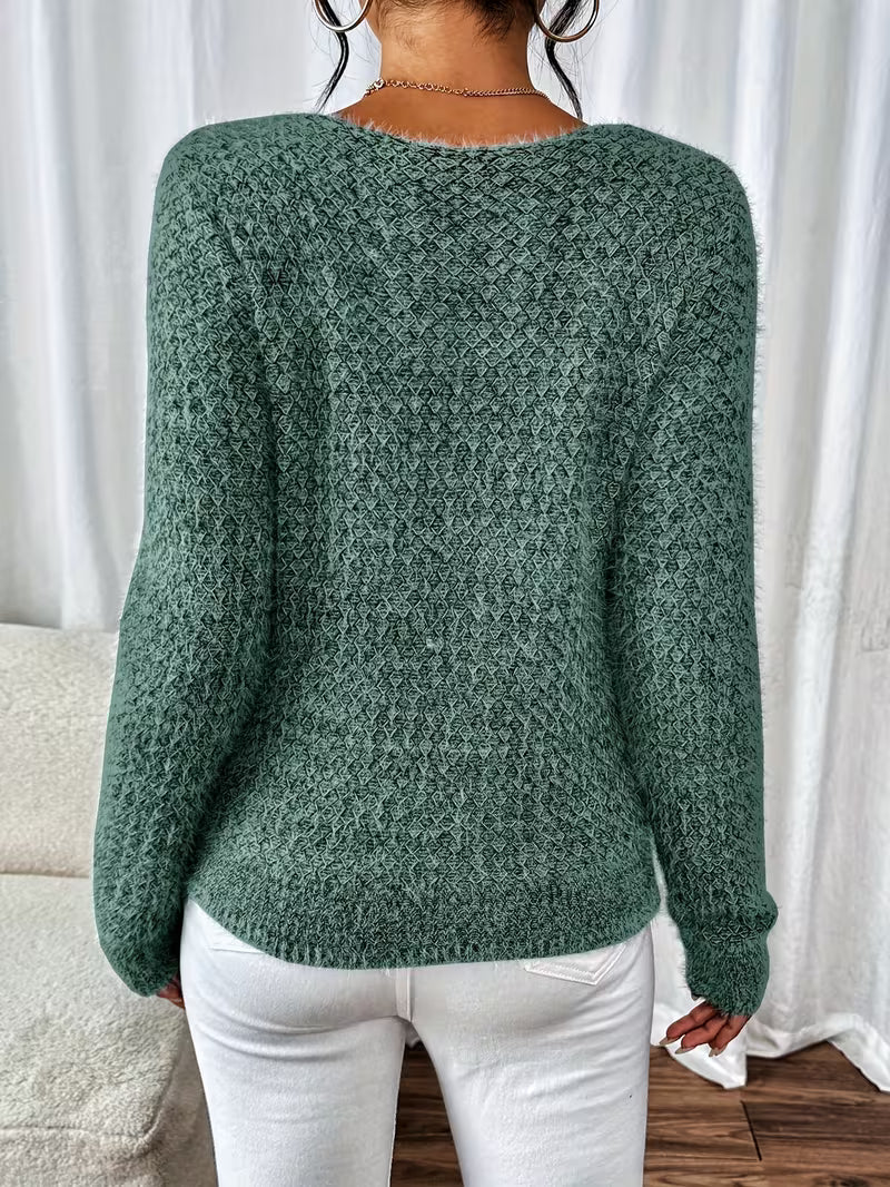 Celestine Oversized V-Neck Knit Jumper – Relaxed Fit Long Sleeve Pullover