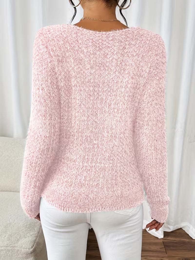 Celestine Oversized V-Neck Knit Jumper – Relaxed Fit Long Sleeve Pullover