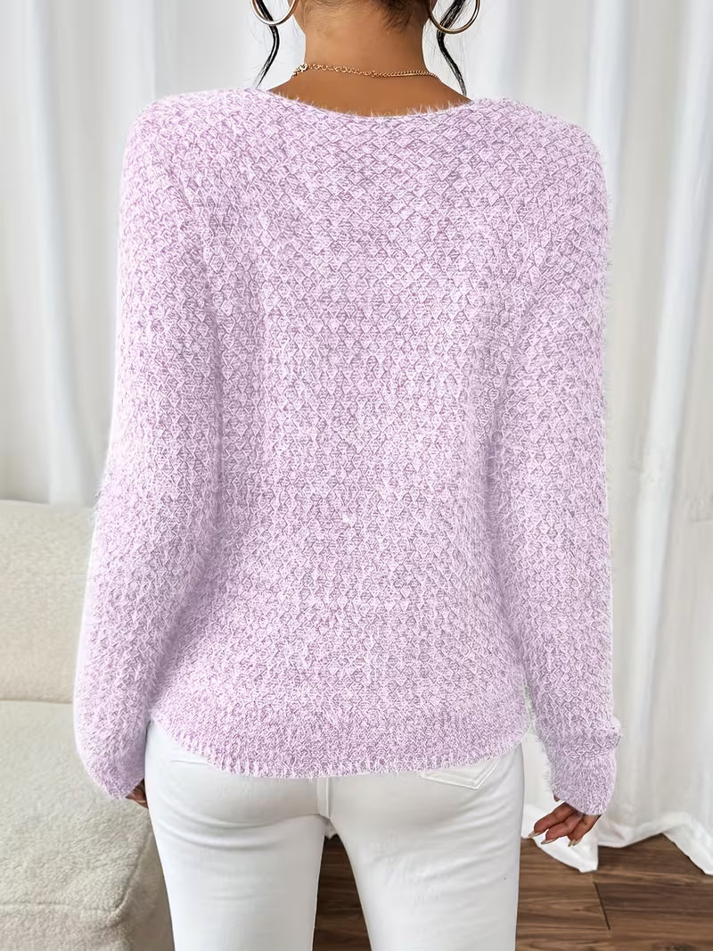 Celestine Oversized V-Neck Knit Jumper – Relaxed Fit Long Sleeve Pullover