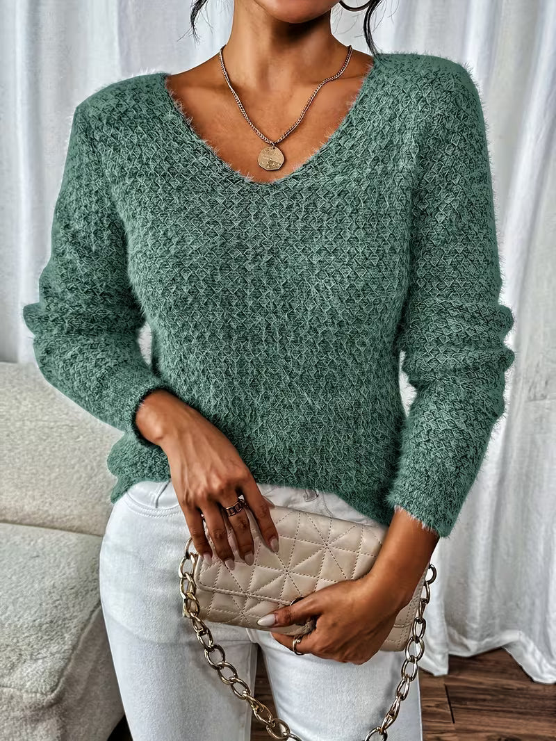 Celestine Oversized V-Neck Knit Jumper – Relaxed Fit Long Sleeve Pullover