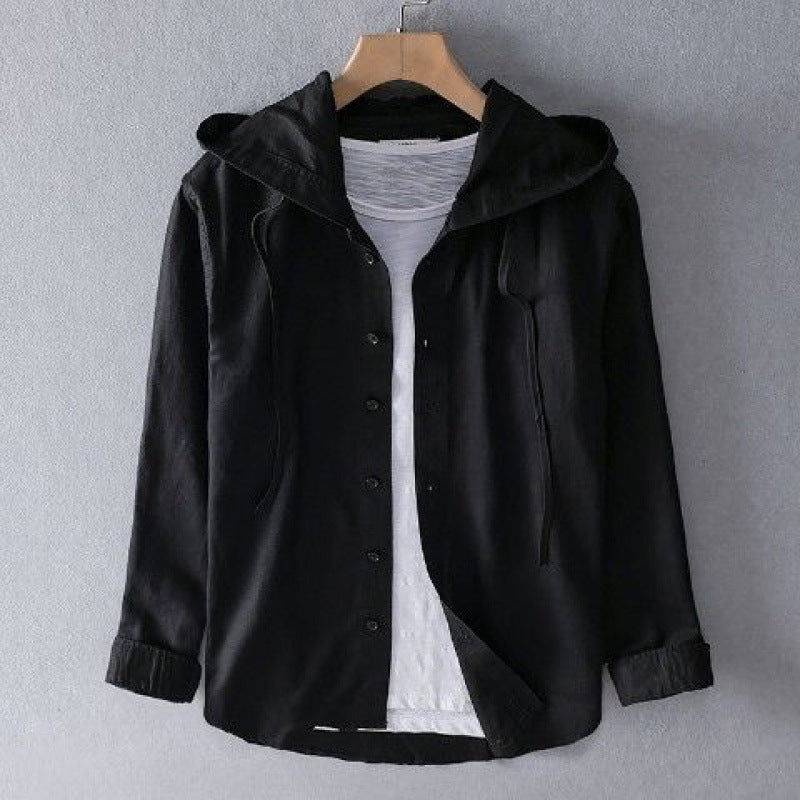 Clemence Hooded Button-Up Shirt – Black