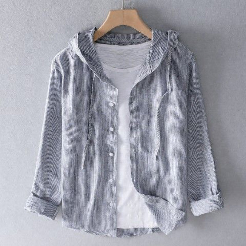 Clemence Hooded Button-Up Shirt – Grey