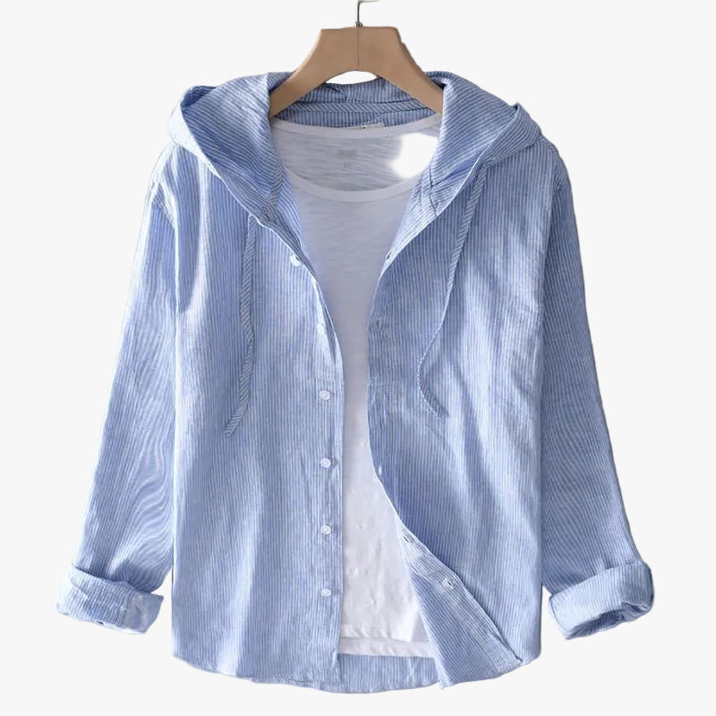 Clemence Hooded Button-Up Shirt – Blue