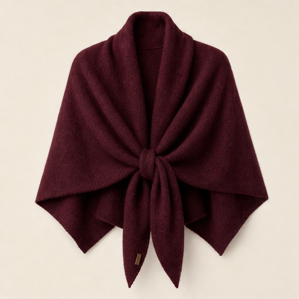 Cordelia Triangle Wrap Shawl – Tie-Front Knitted Scarf – Burgundy