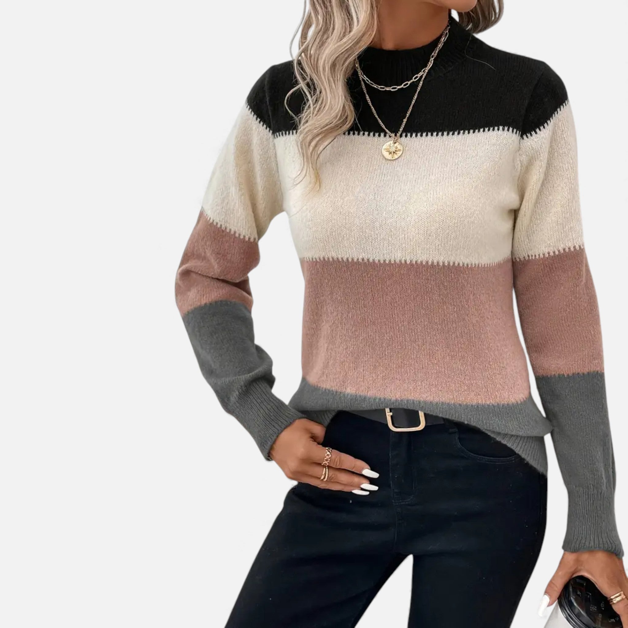 Dorvelli | Women’s Sweater – Elegant Striped Crew-Neck
