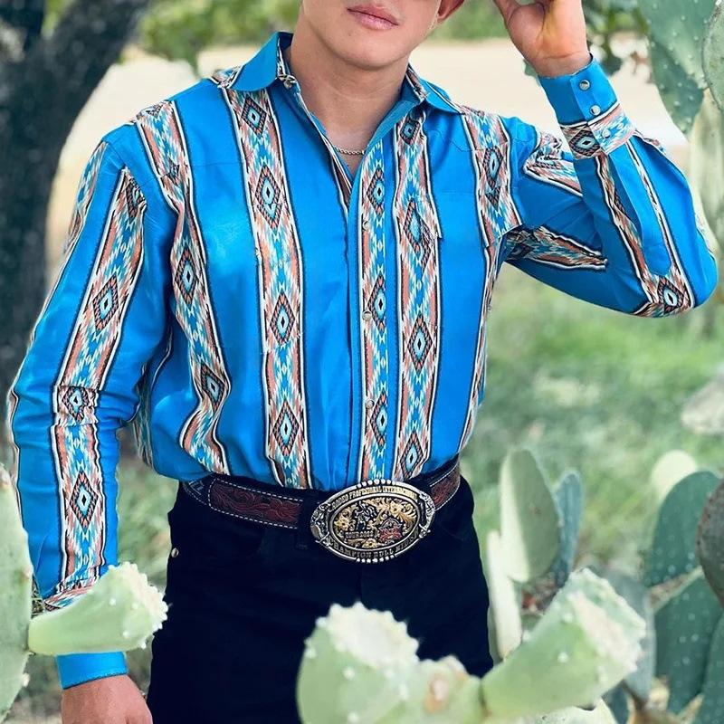 Dalton Western Print Shirt – Blue