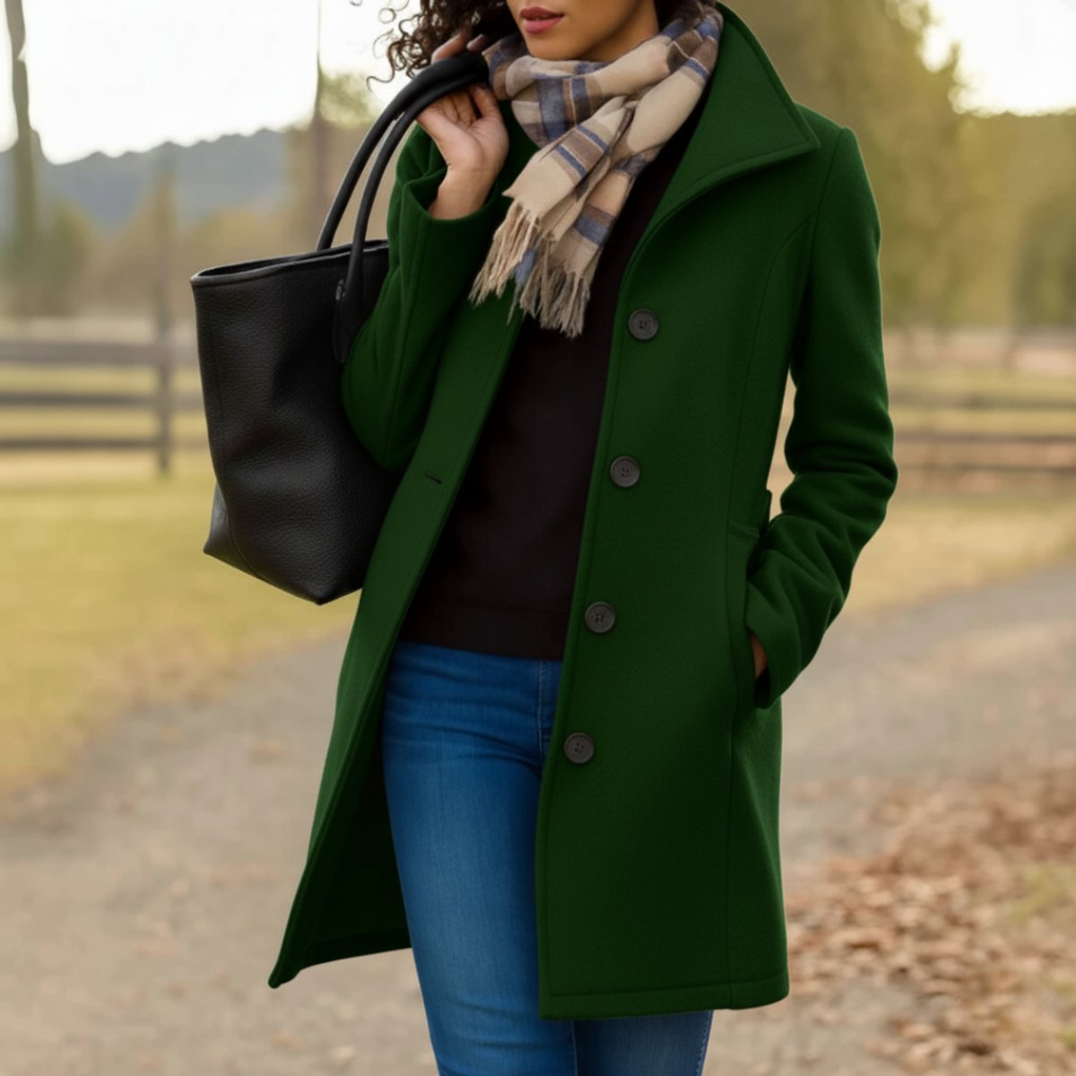 Dorvelli | Women's Mid Length Coat – Button Front Collar