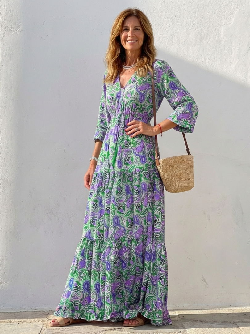 Dorvelli | Women's Maxi Dress – Long Sleeve Neck Bohemian