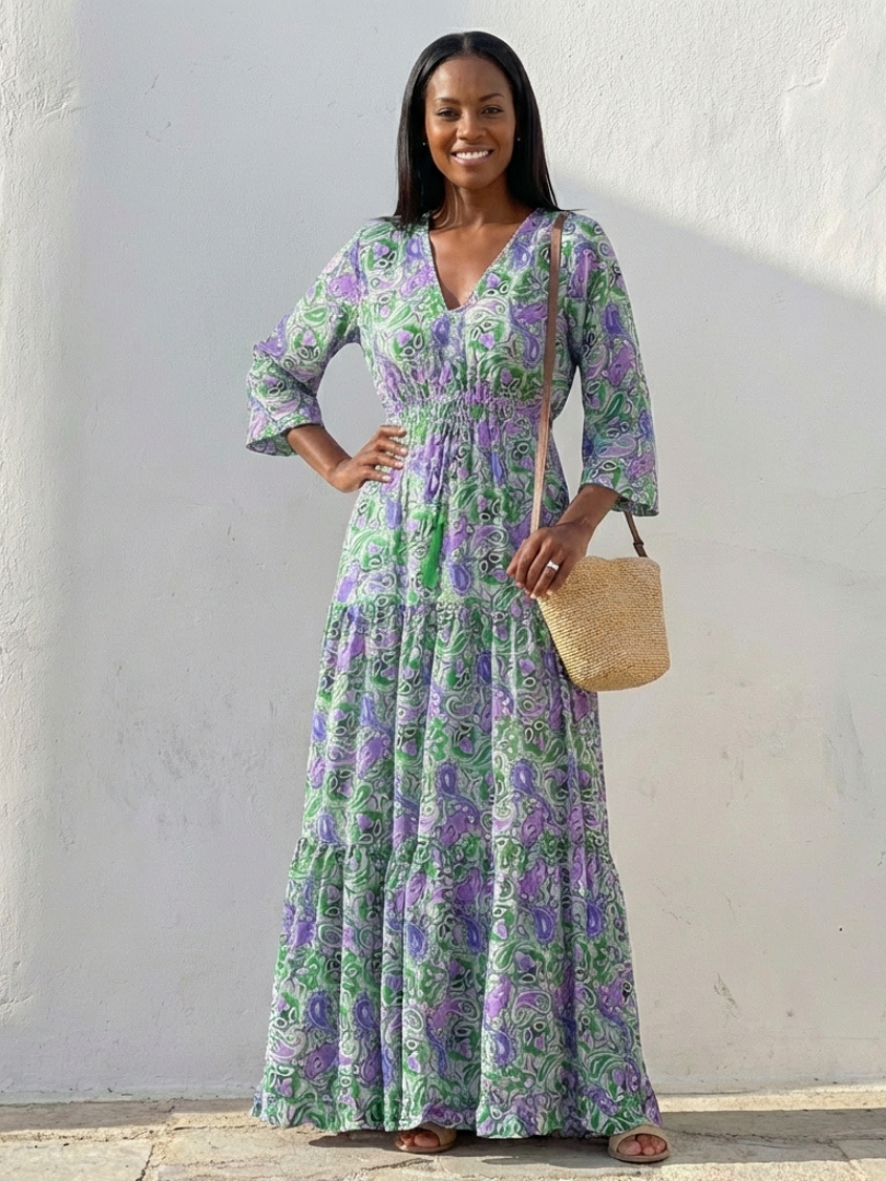Dorvelli | Women's Maxi Dress – Long Sleeve Neck Bohemian