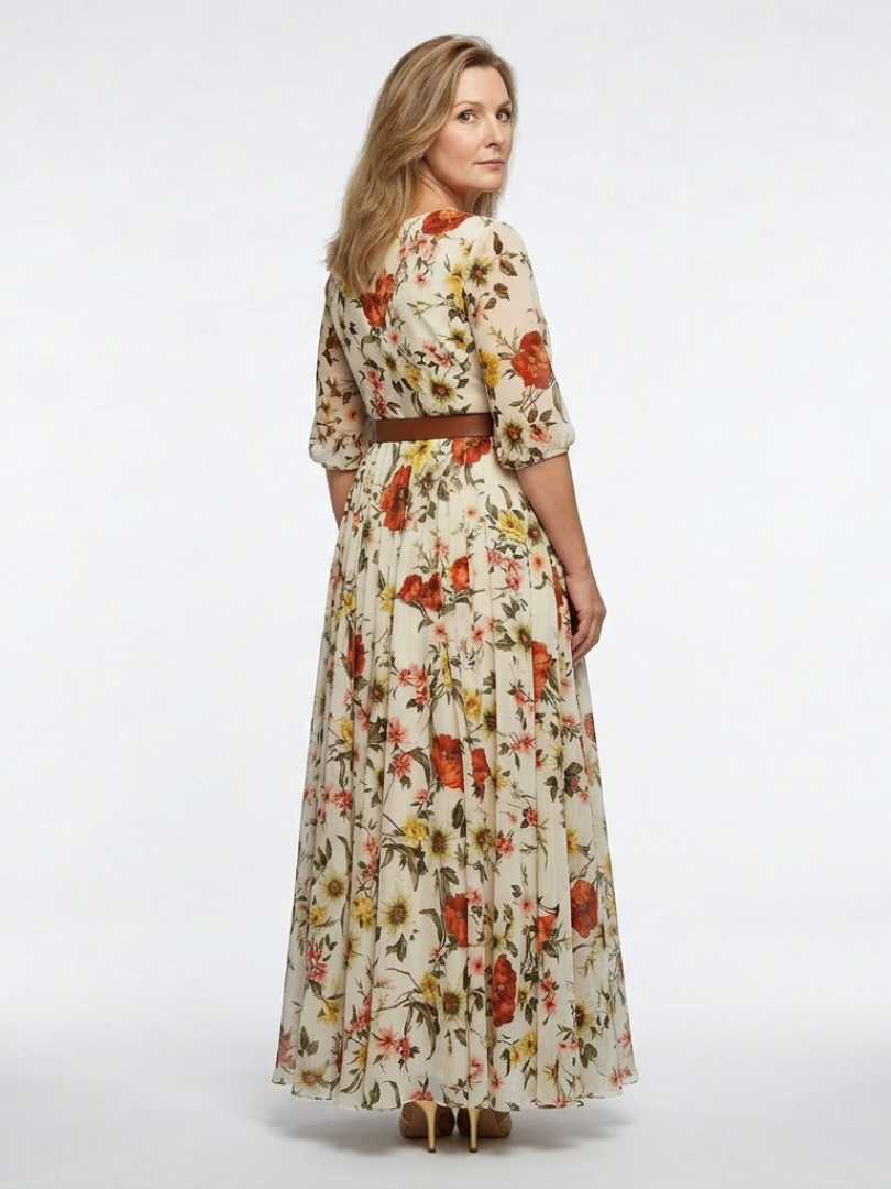 Dorvelli | Women's Maxi Dress – Round Neck Three Quarter