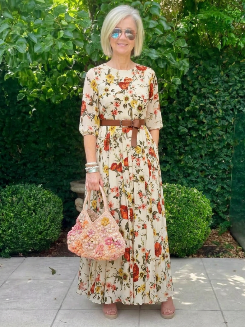 Dorvelli | Women's Maxi Dress – Round Neck Three Quarter