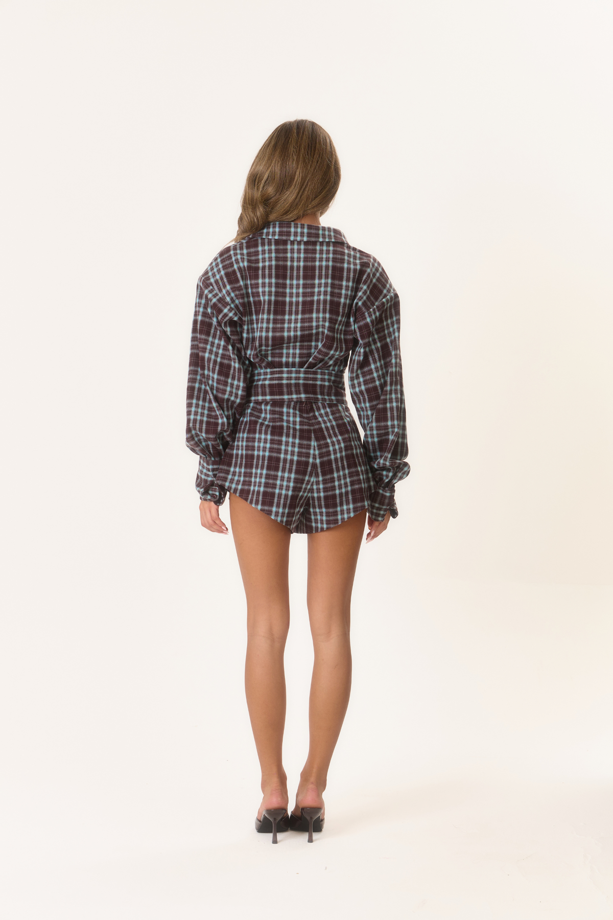 Delia Check Shoulder Pad Shirt - Maroon