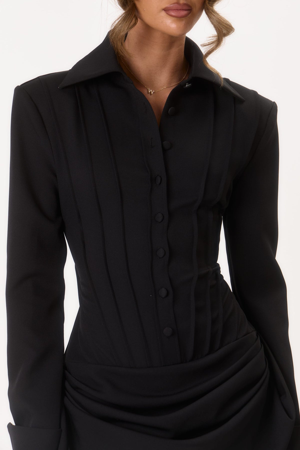Delphine Sculpted Shirt Dress – Black