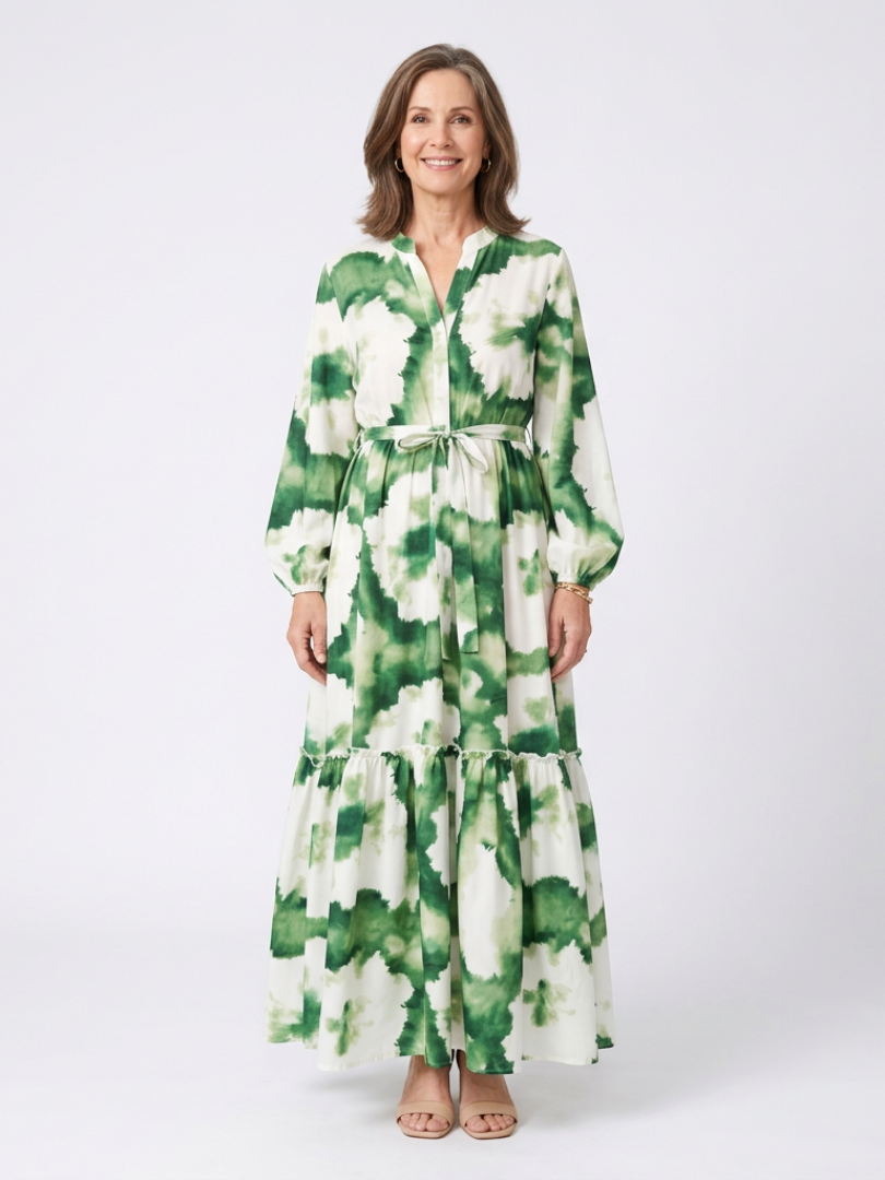 Dorvelli | Women's Maxi Dress – Long Sleeve Tie Waist