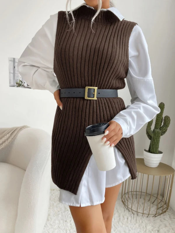 Domenica Knit Ribbed Mock Neck Vest Jumper
