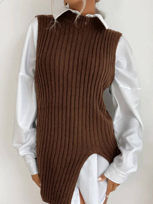 Domenica Knit Ribbed Mock Neck Vest Jumper