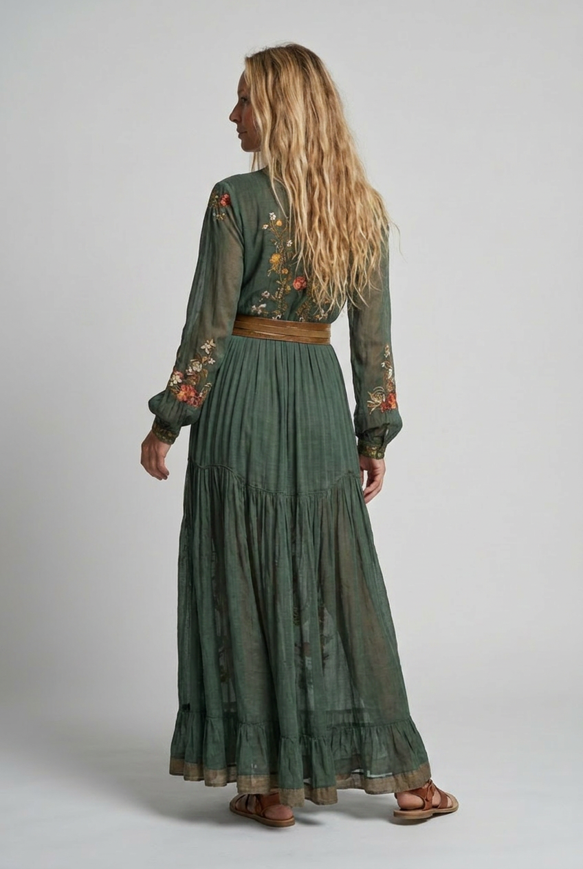Dorvelli | Women's Bohemian Summer Maxi Dress – Embroidered V-Neck