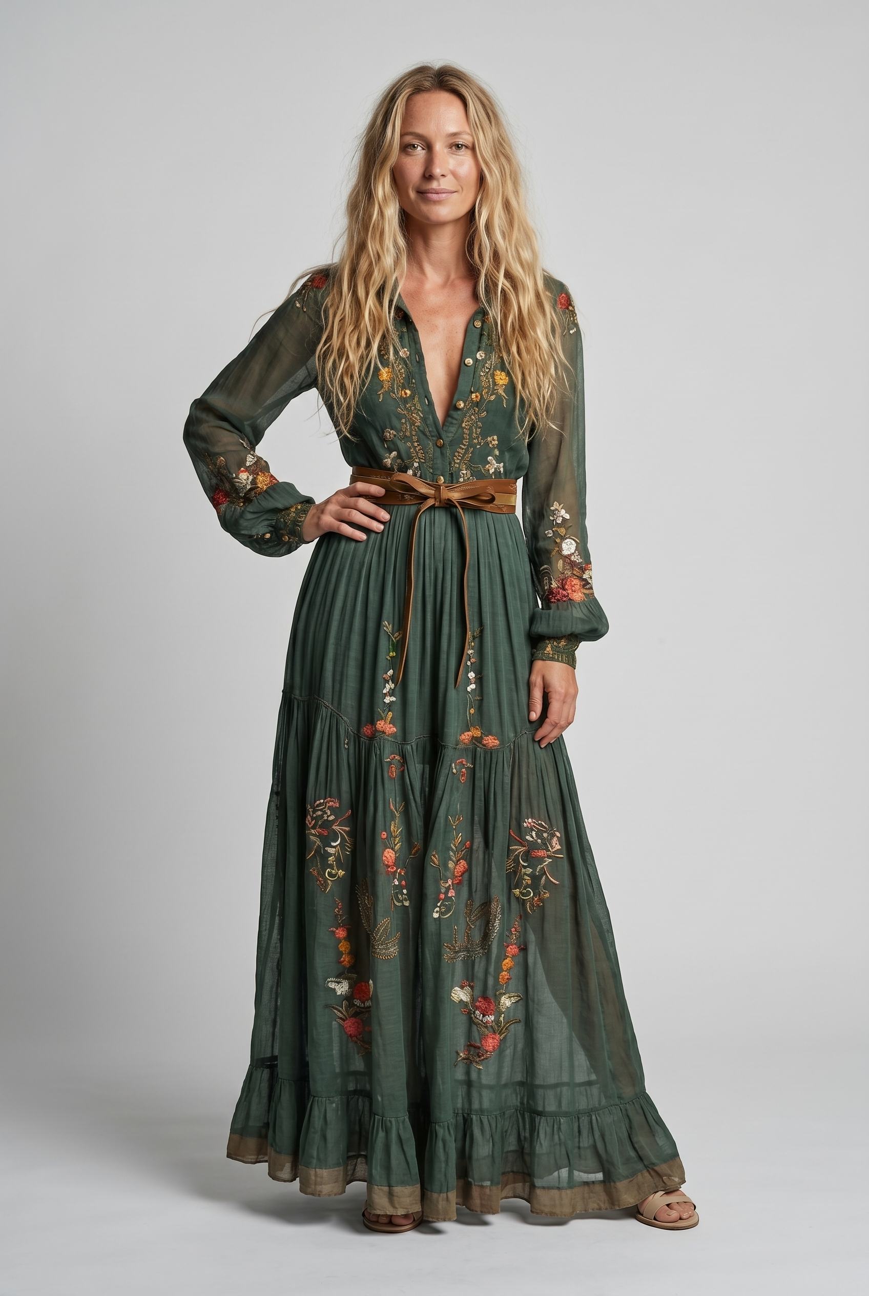Dorvelli | Women's Bohemian Summer Maxi Dress – Embroidered V-Neck