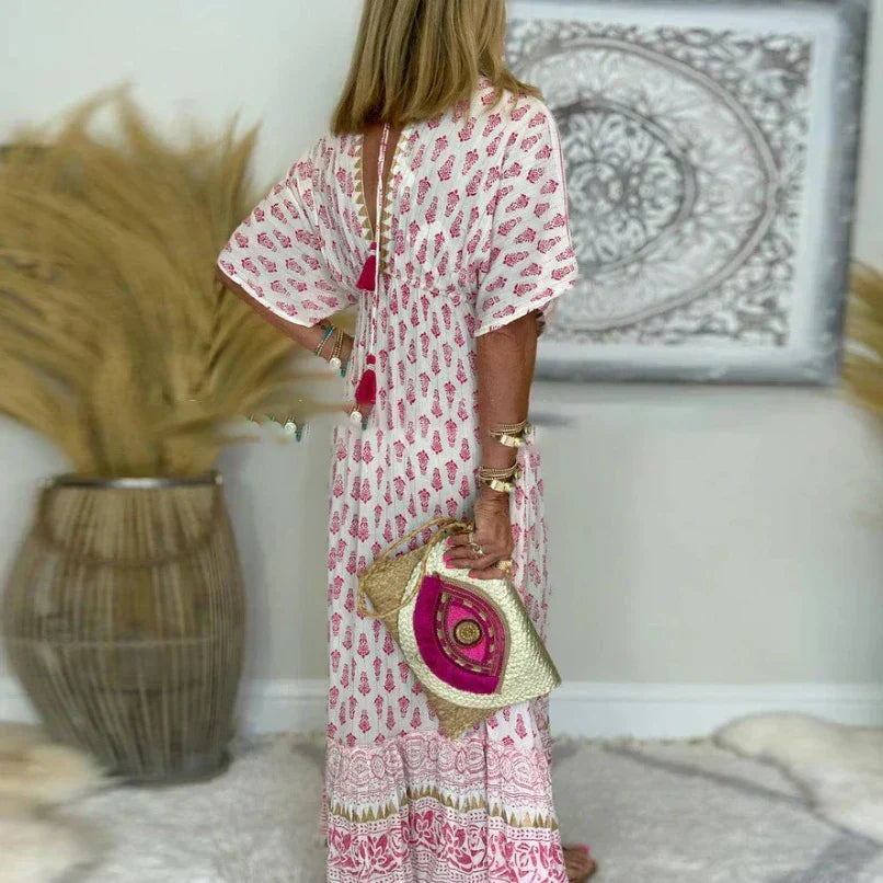 Dorvelli | Women's Boho Maxi Dress – V-Neck Print