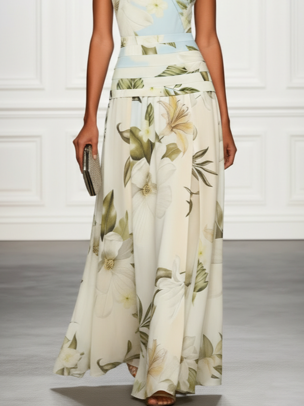 Dorvelli | Women's Maxi Dress – Floral Boat Neck