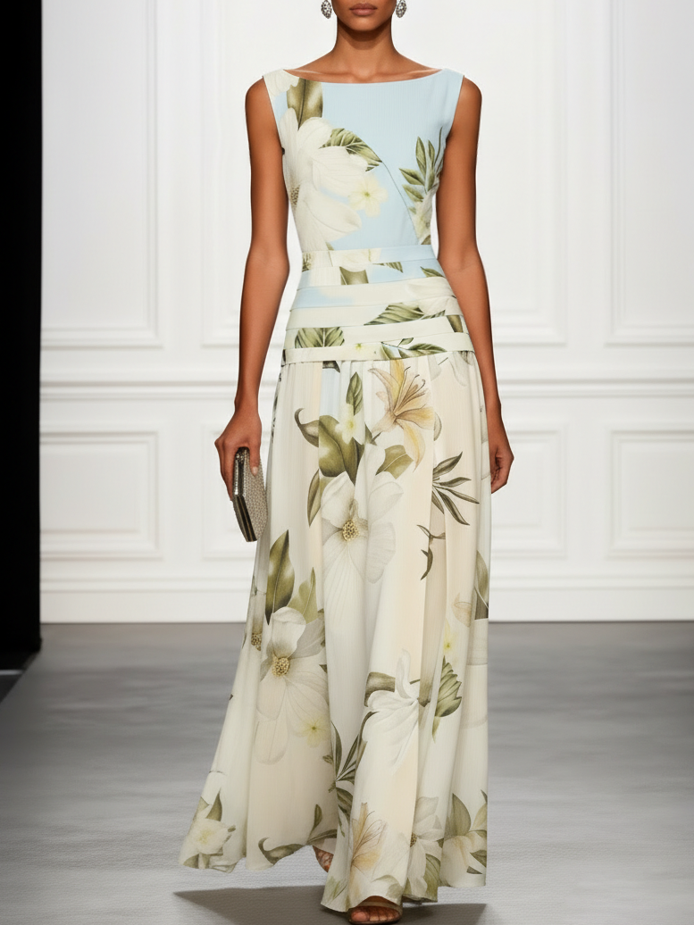 Dorvelli | Women's Maxi Dress – Floral Boat Neck