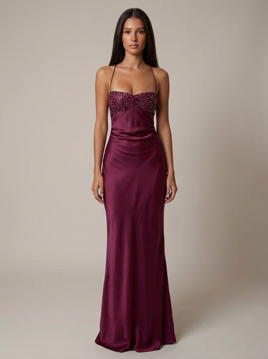 Dorvelli | Women's Maxi Dress – Formal Beaded Halter