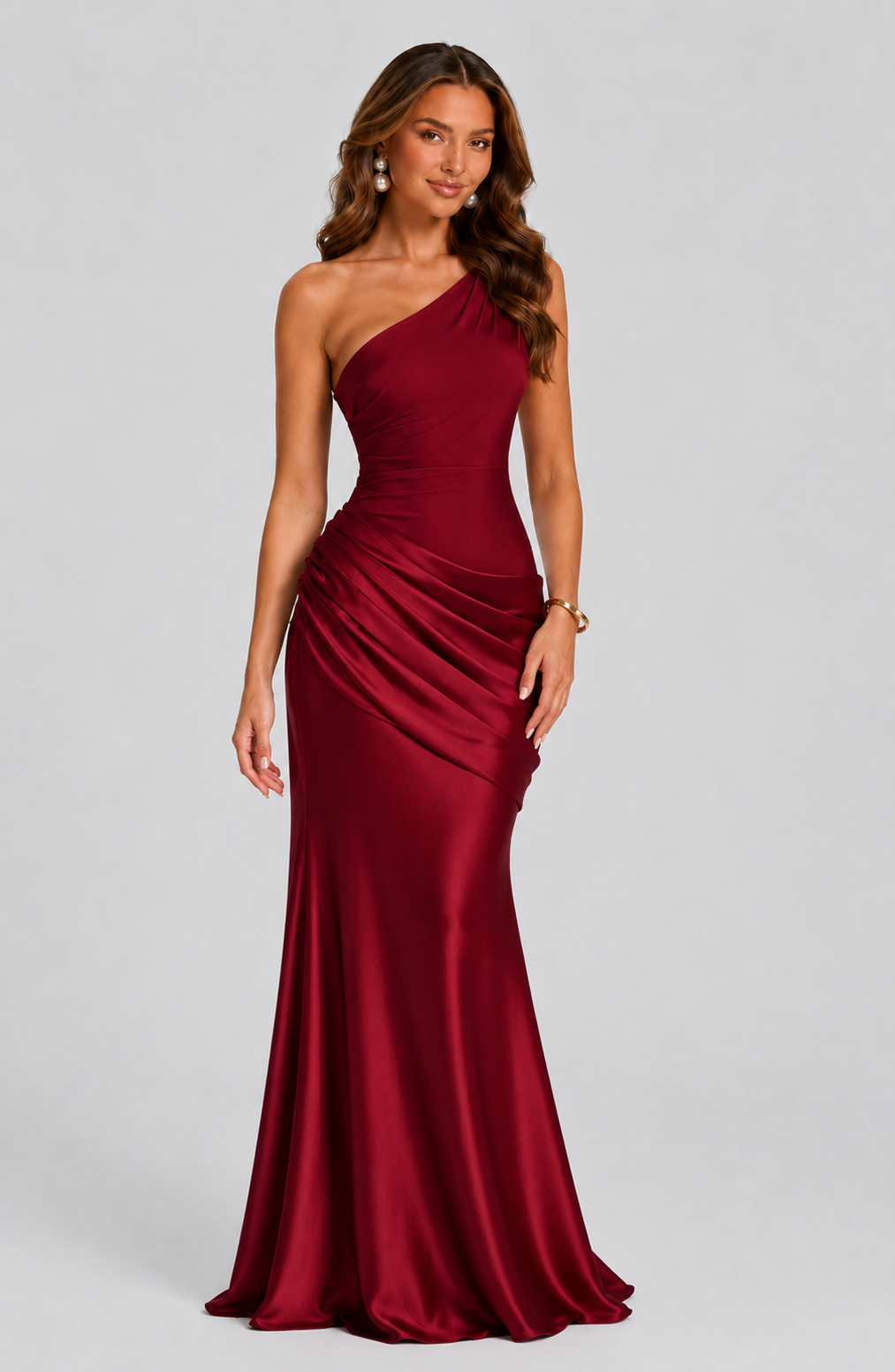 Dorvelli | Women's Maxi Dress – One-Shoulder Draped Waist