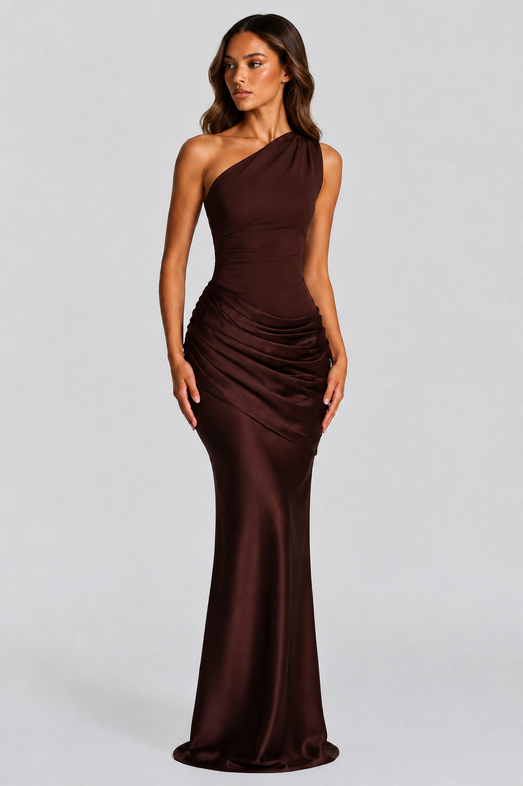 Dorvelli | Women's Maxi Dress – One-Shoulder Draped Waist