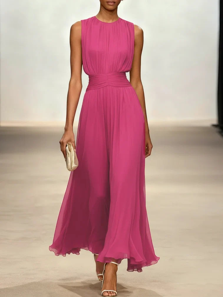 Dorvelli | Women's Maxi Dress – Sleeveless Ruched Line