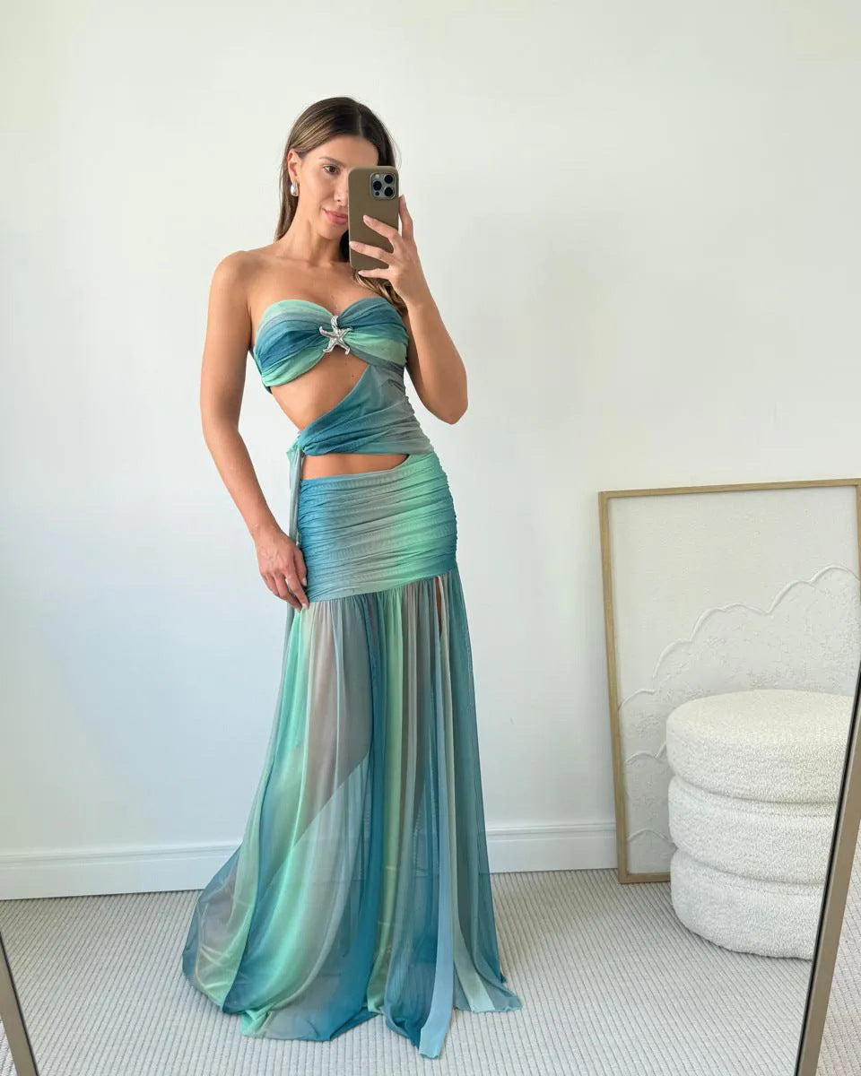 Dorvelli | Women's Maxi Dress – Strapless Cut Out