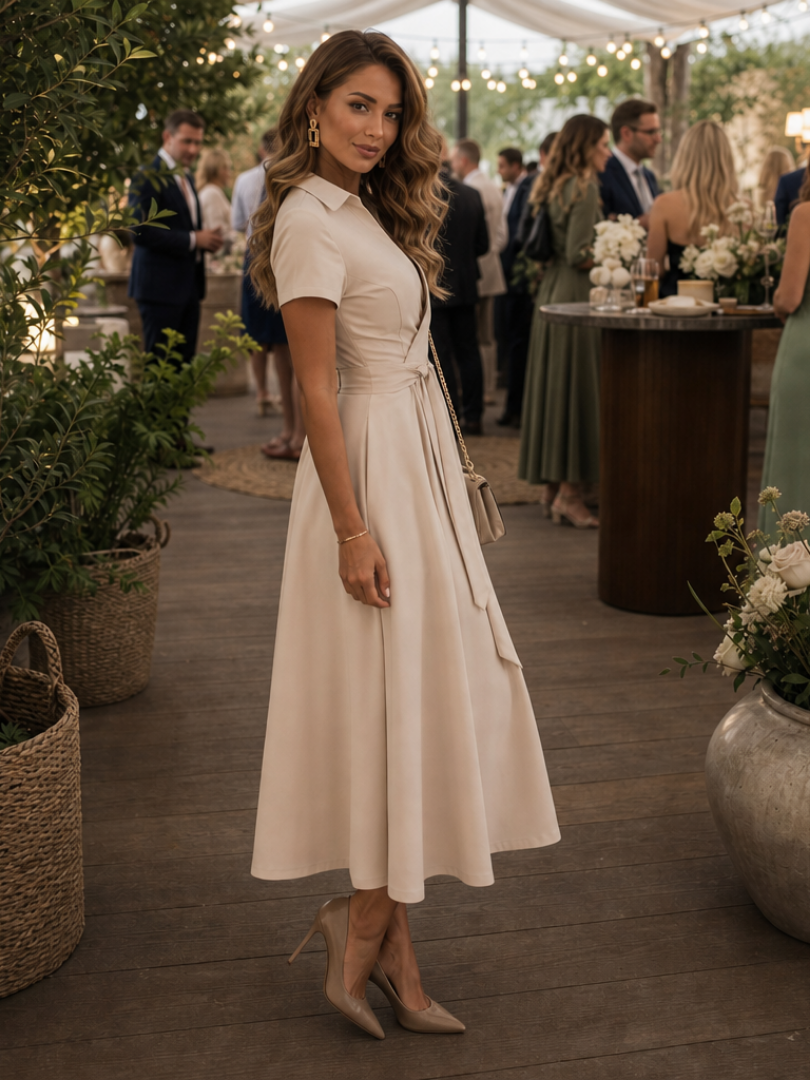 Dorvelli | Women's Midi Dress – Collared Wrap