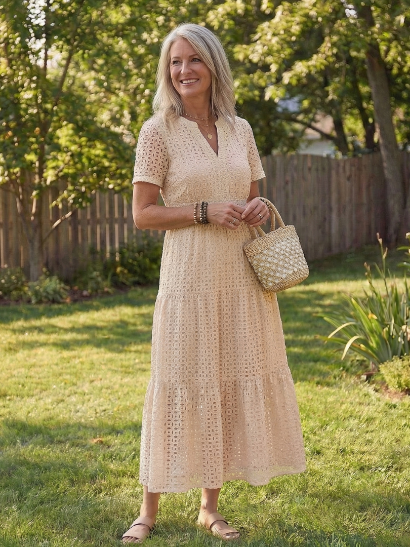 Dorvelli | Women's Midi Dress – Eyelet Tiered