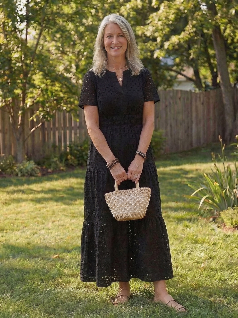 Dorvelli | Women's Midi Dress – Eyelet Tiered