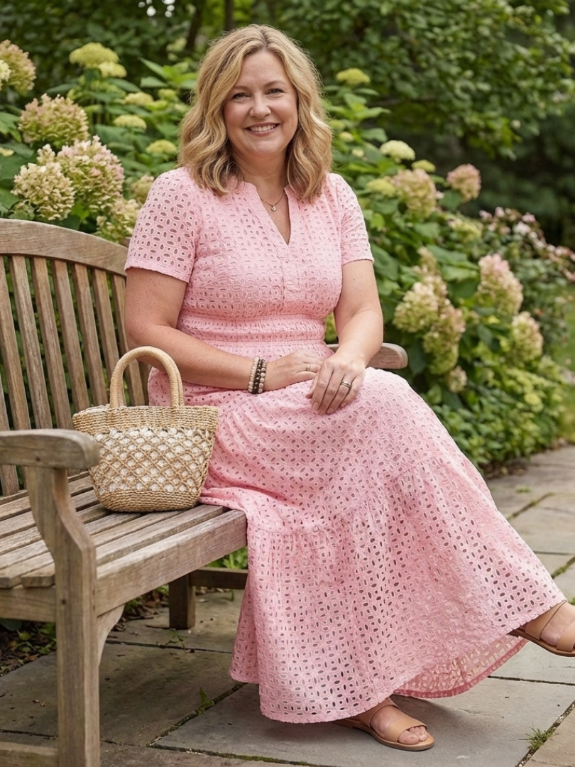 Dorvelli | Women's Midi Dress – Eyelet Tiered