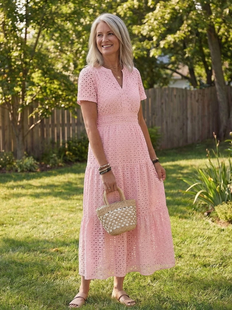 Dorvelli | Women's Midi Dress – Eyelet Tiered