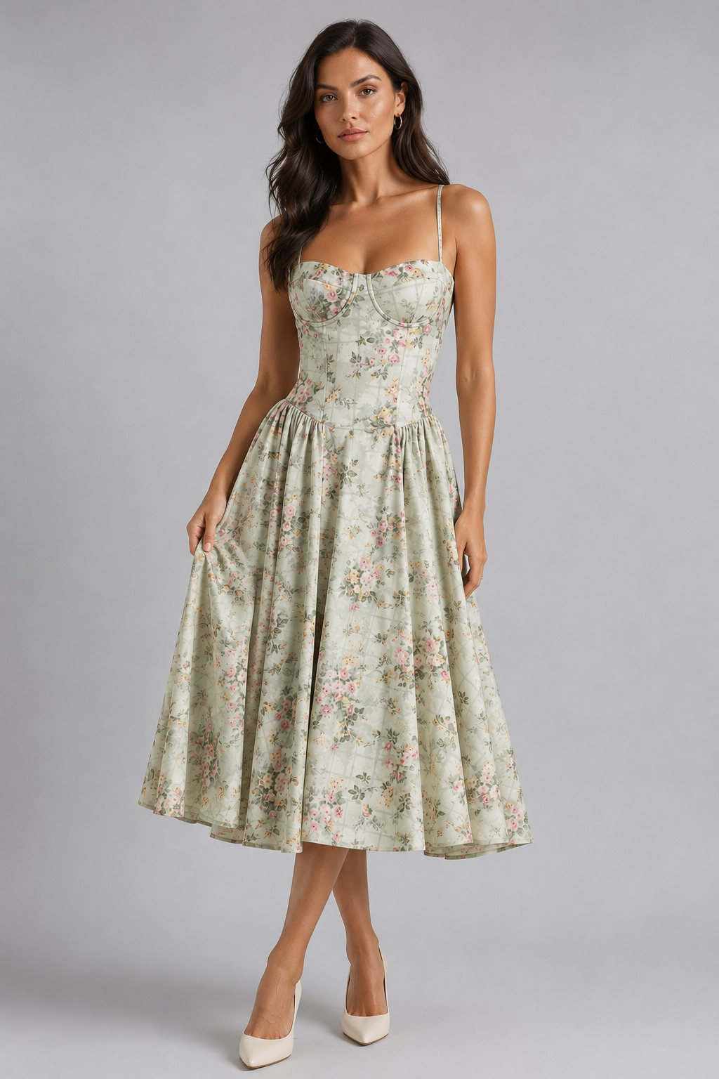 Dorvelli | Women's Midi Dress – Floral Corset