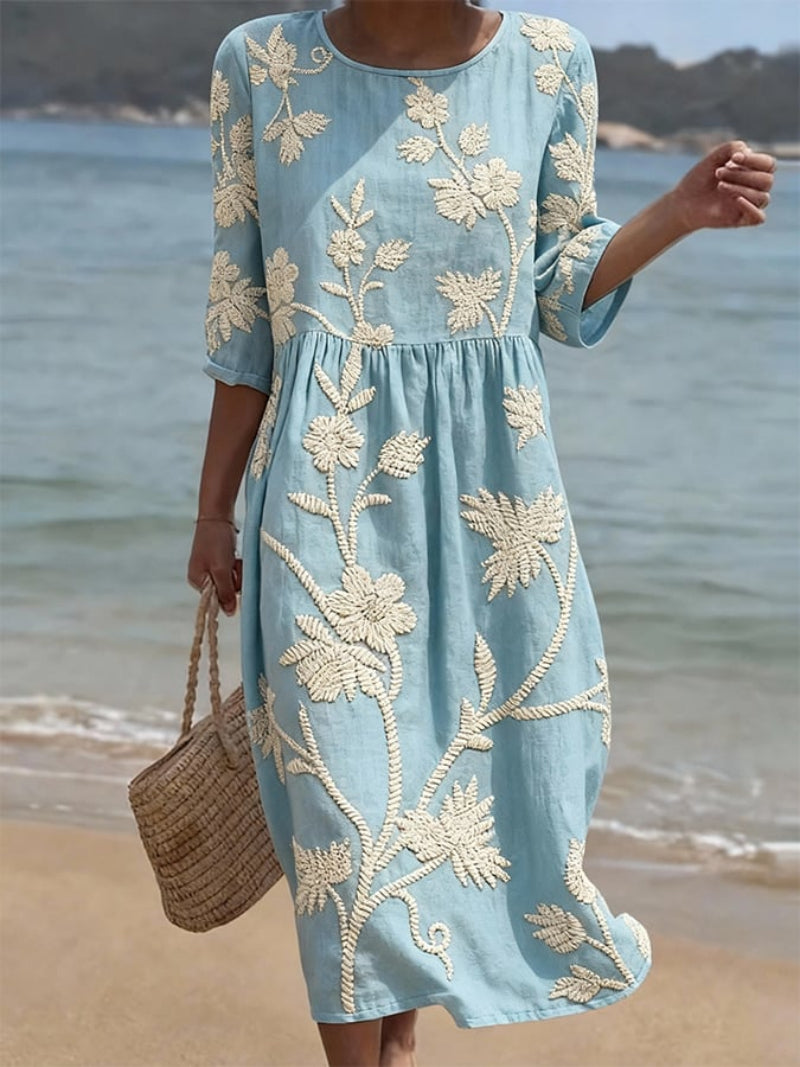 Dorvelli | Women's Midi Dress – Floral Round Neck