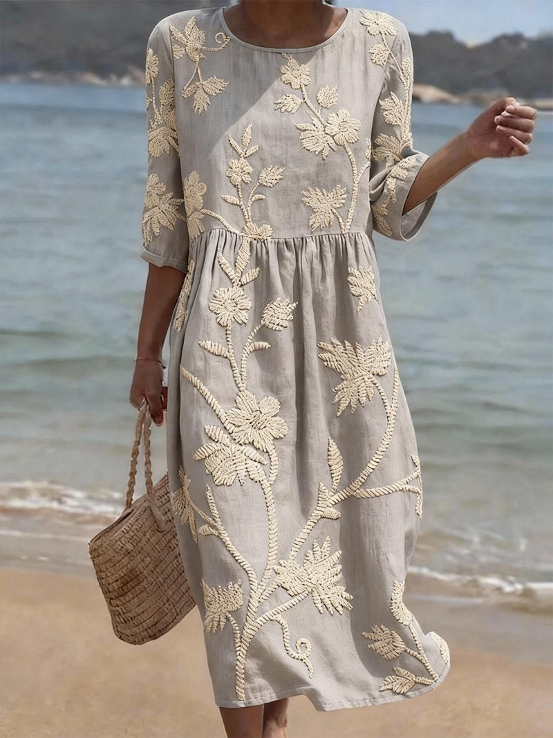 Dorvelli | Women's Midi Dress – Floral Round Neck