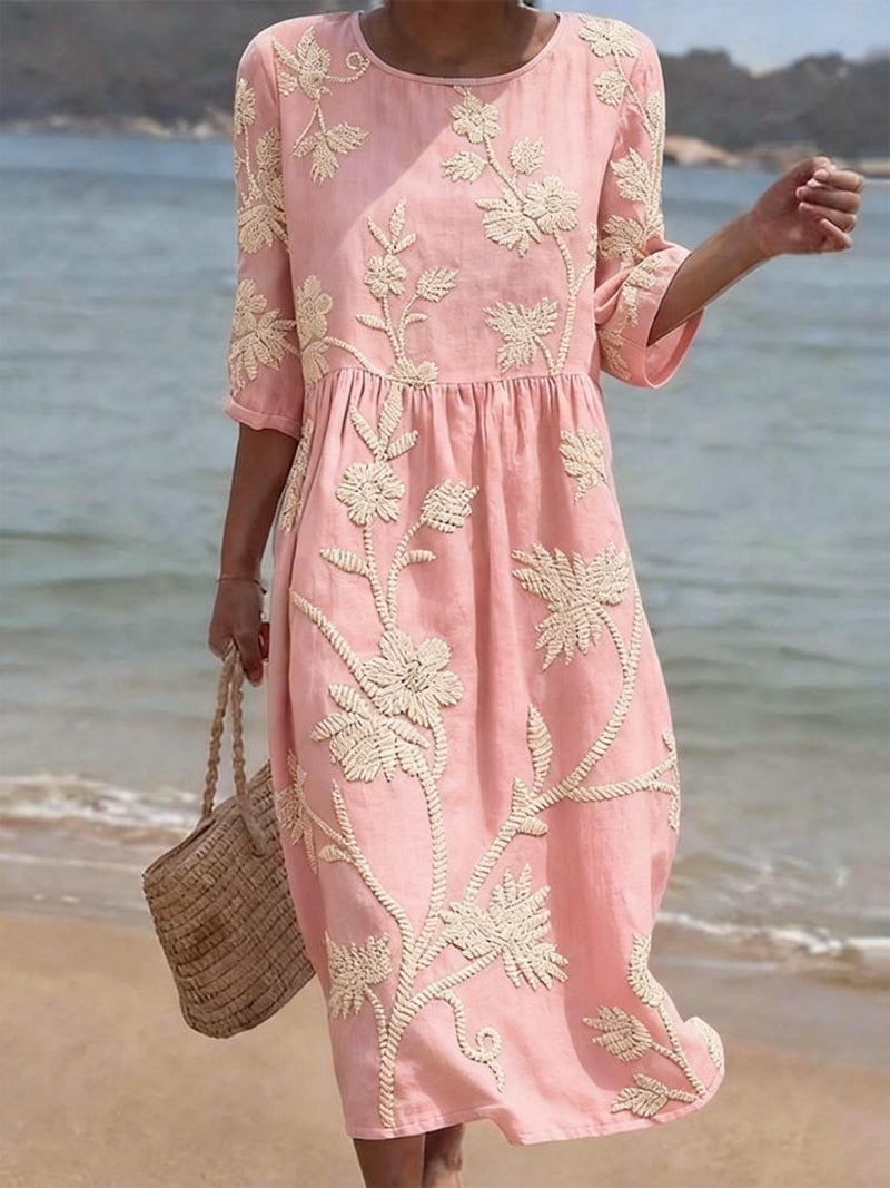 Dorvelli | Women's Midi Dress – Floral Round Neck