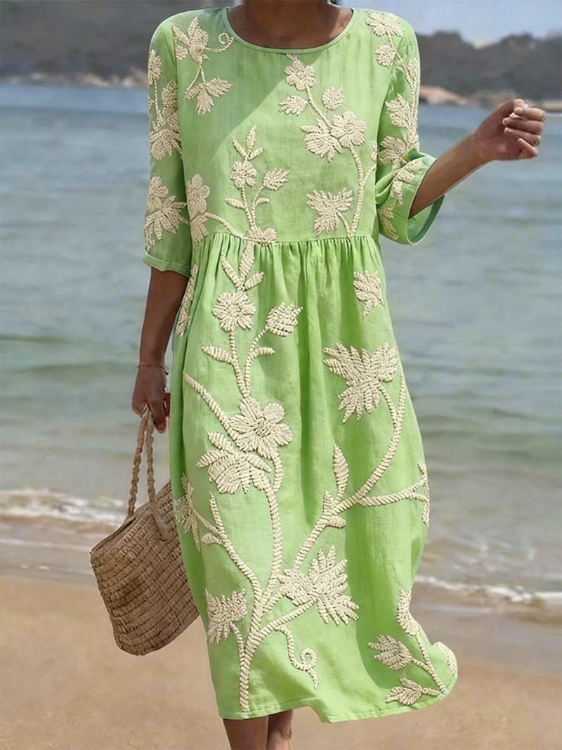 Dorvelli | Women's Midi Dress – Floral Round Neck