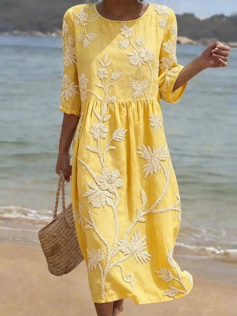 Dorvelli | Women's Midi Dress – Floral Round Neck