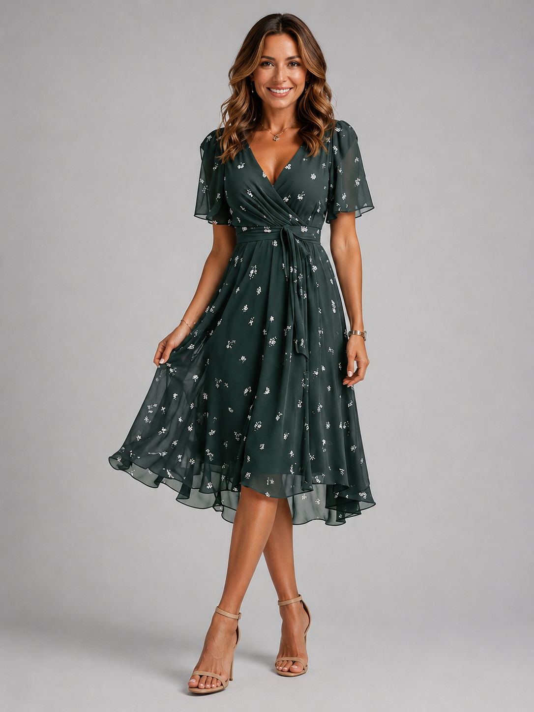 Dorvelli | Women's Midi Dress – Floral Tummy Control