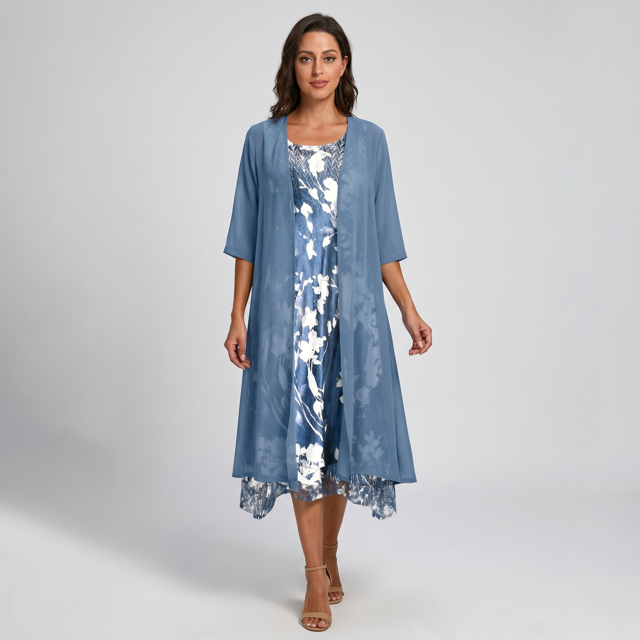 Dorvelli | Women's Midi Dress – Layered Open Front