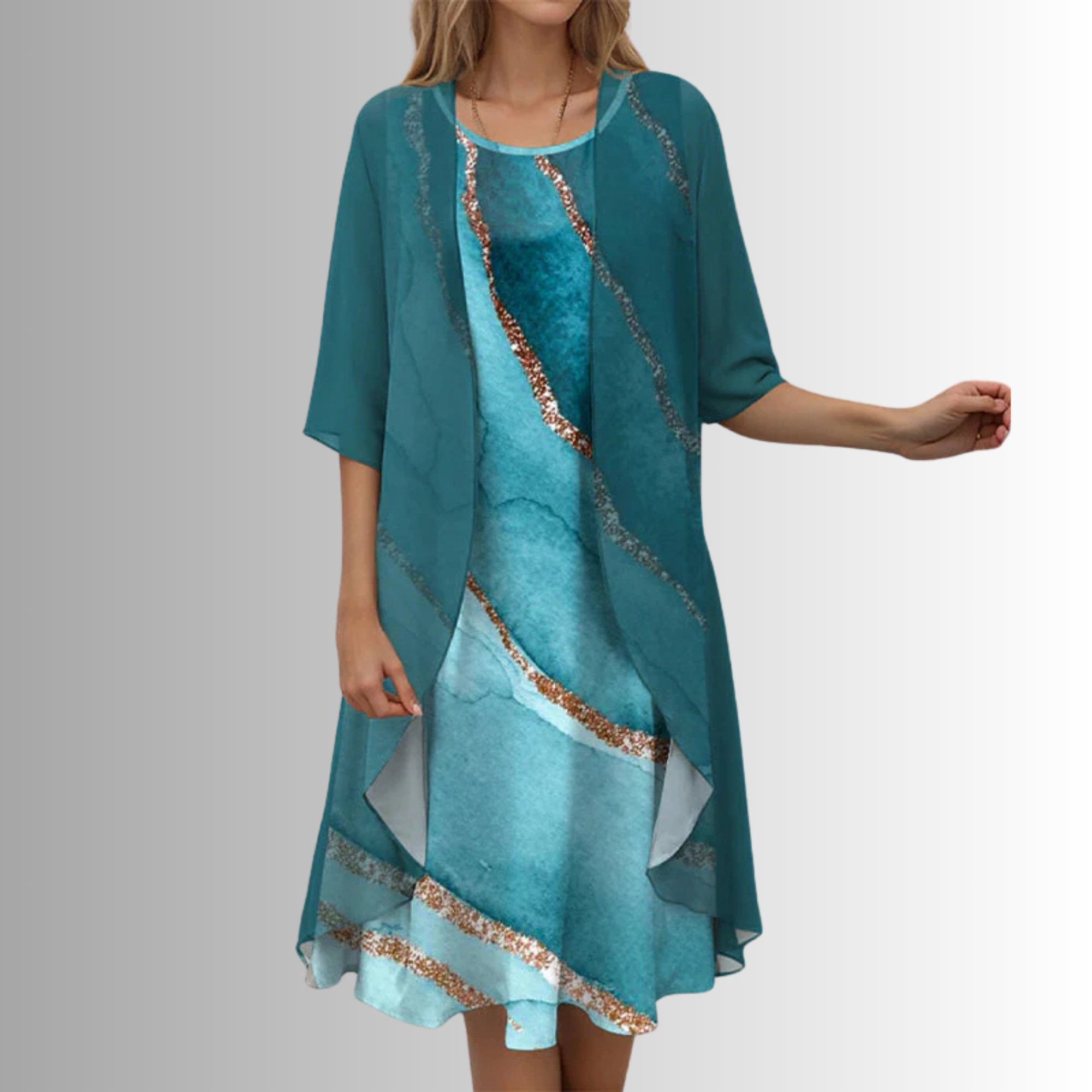 Dorvelli | Women's Midi Dress – Layered Open Front
