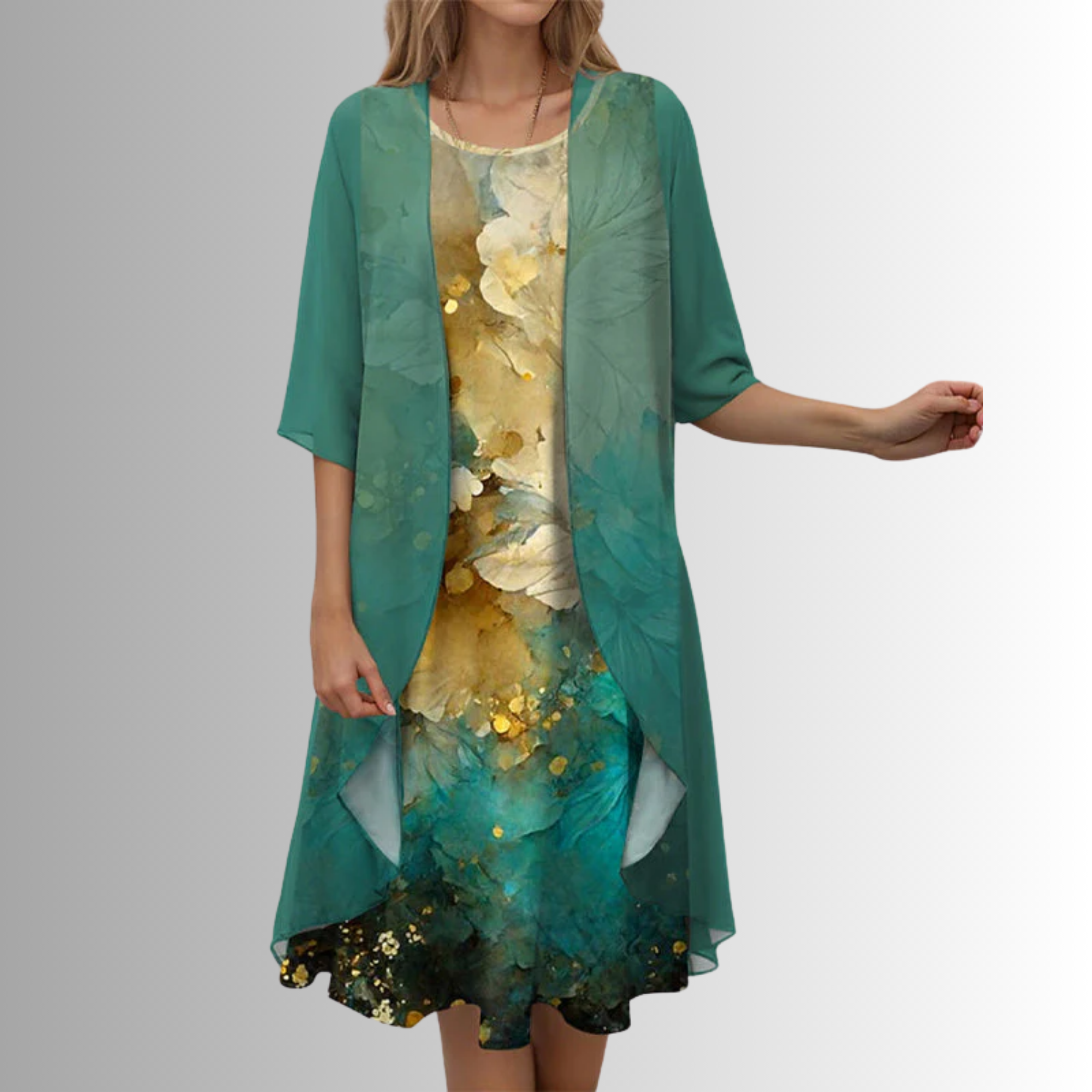Dorvelli | Women's Midi Dress – Layered Open Front