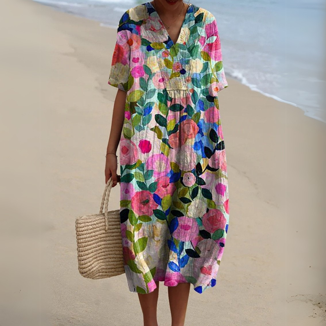Dorvelli | Women's Midi Dress – Multicolour V-Neck